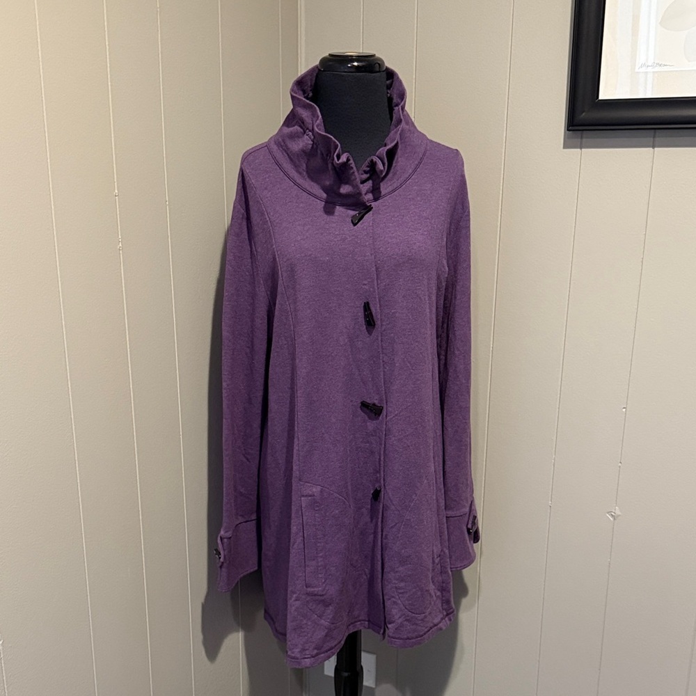 Soft Surroundings Purple Button-Front Tunic with Ruffled Collar